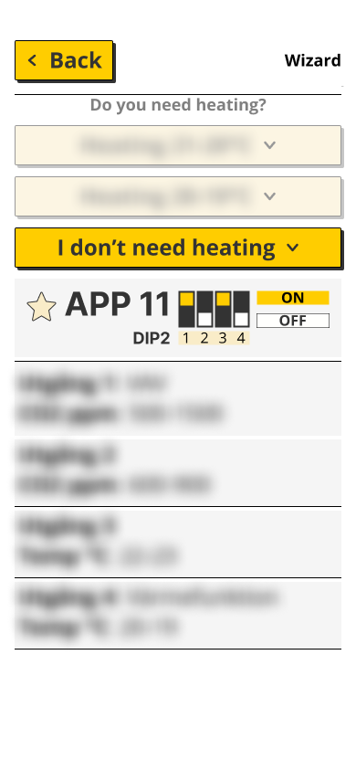 Calectro app - No heating configuration screen