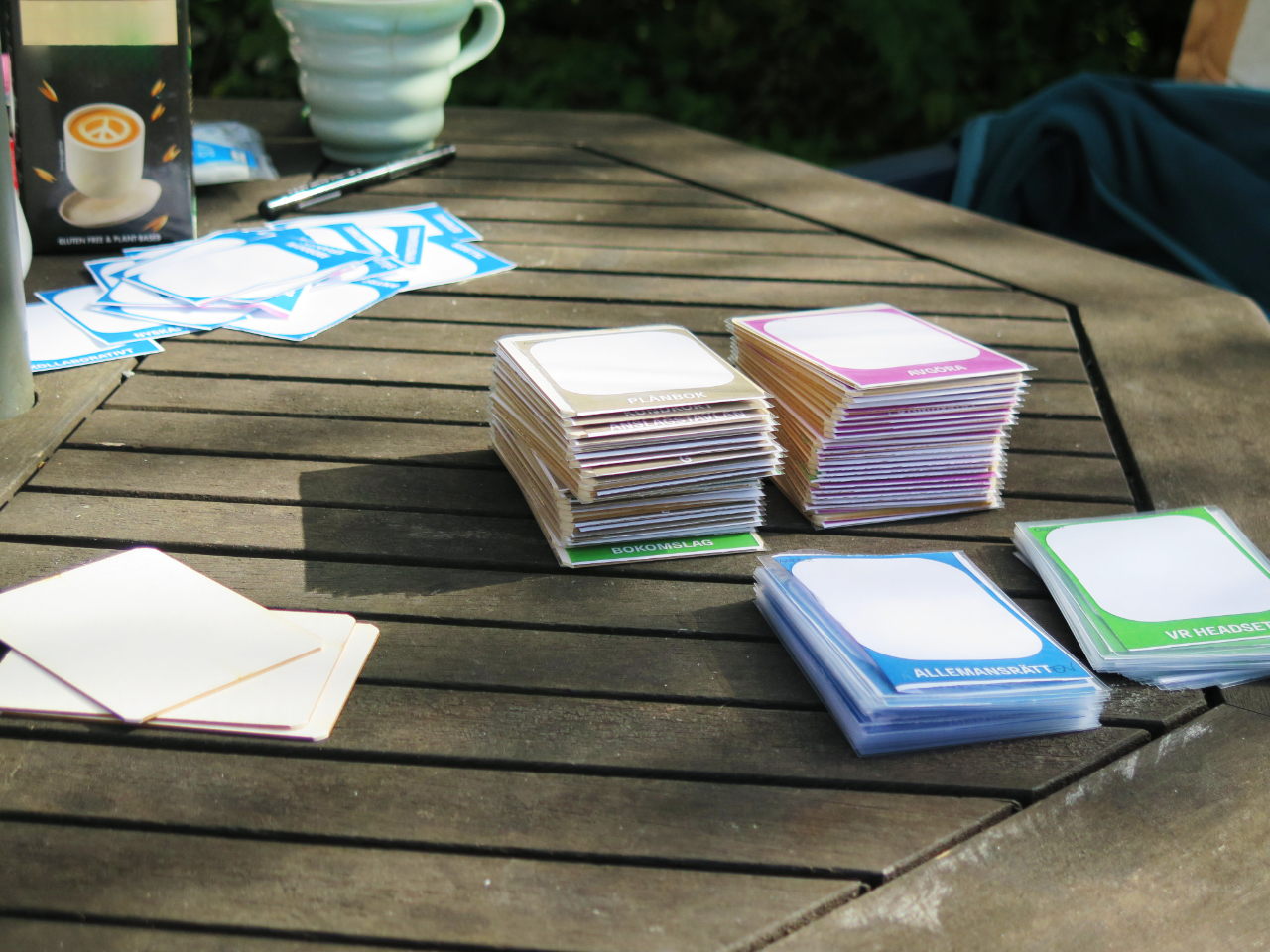 Version 1: Colored laser-printed cards in protective sleeves