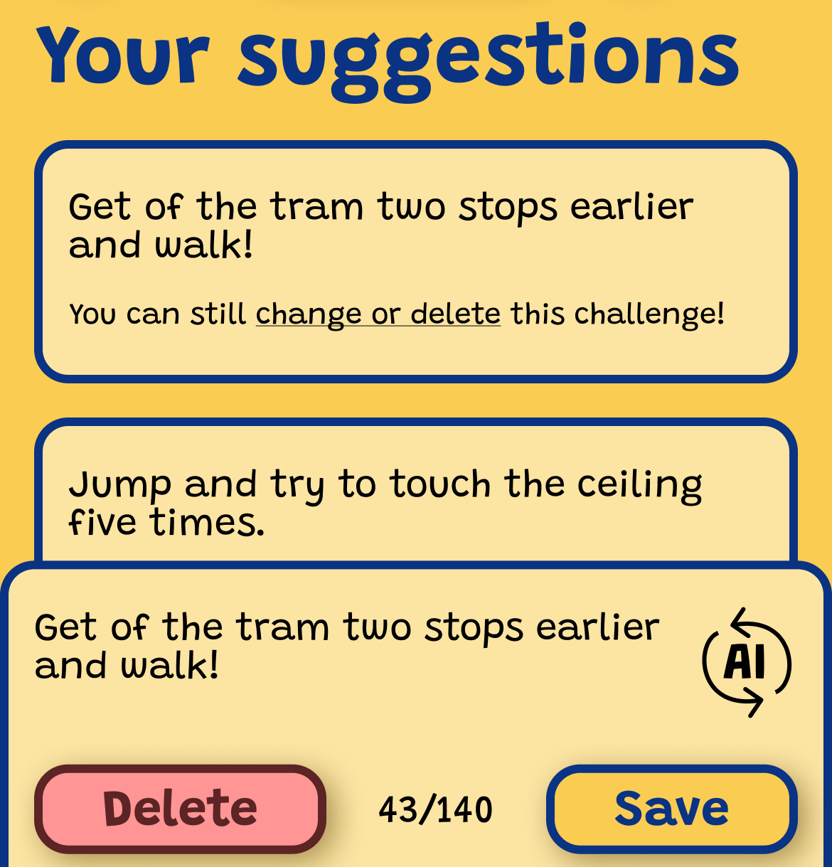 Wellmate AI challenge generation interface